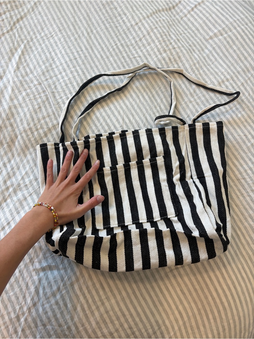 Black and White Striped Canvas Tote Bag